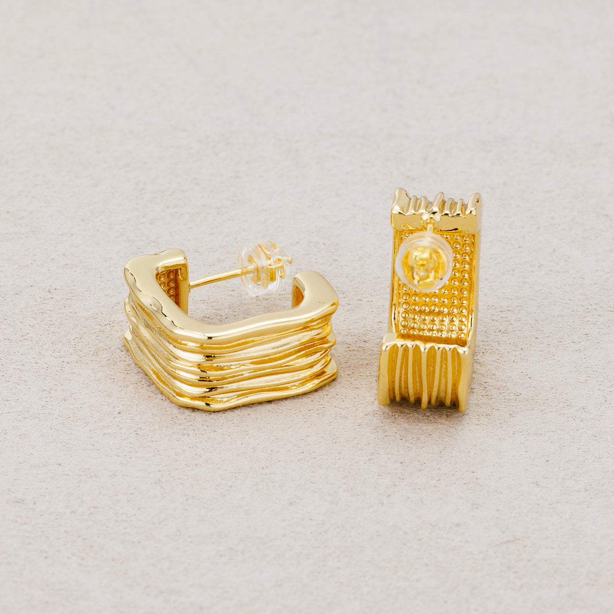 Launch Promo: 24K Gold PVD Stainless Steel Square Wavy Ribbon Stud Earring in Gold & Silver | Sold Each