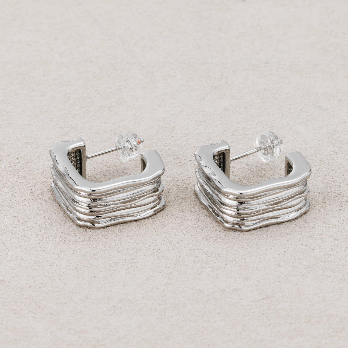 Launch Promo: 24K Gold PVD Stainless Steel Square Wavy Ribbon Stud Earring in Gold & Silver | Sold Each