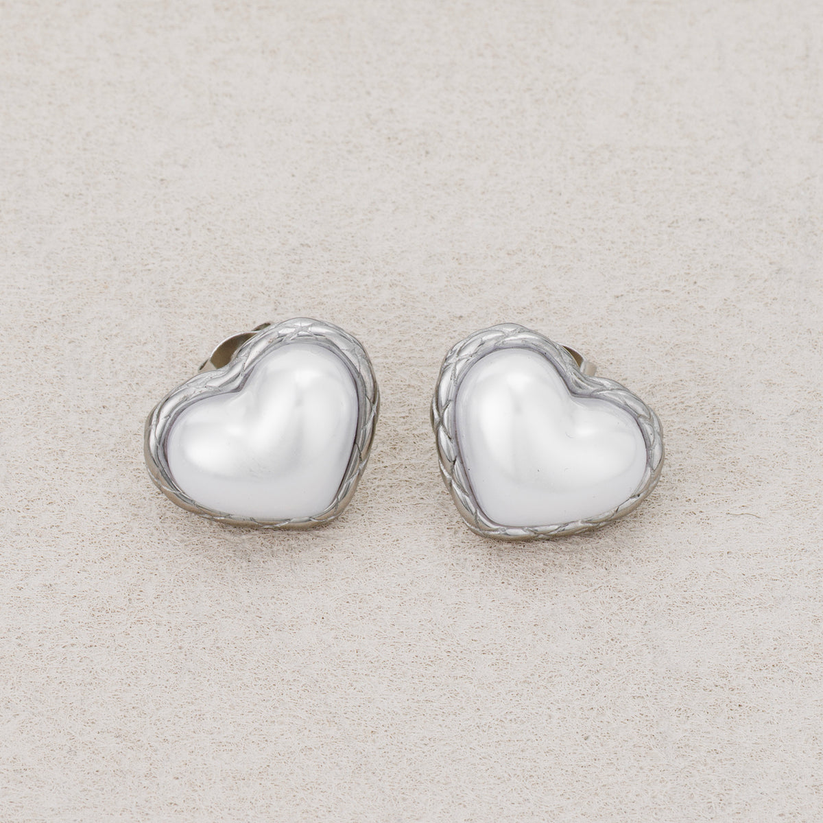 Gold PVD Stainless Steel Mother Of Pearl Love Heart Bezel Stud Earring