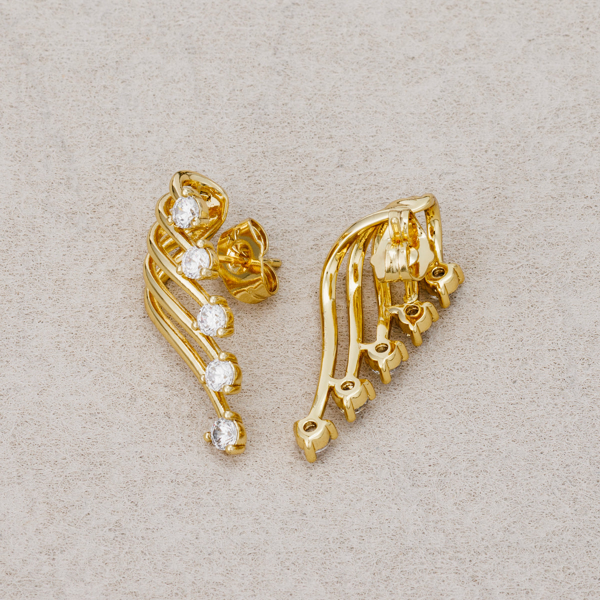 Launch Promo: 24K Gold PVD Stainless Steel Clear CZ Sparkling Angel Wings Stud Earring | Sold Each