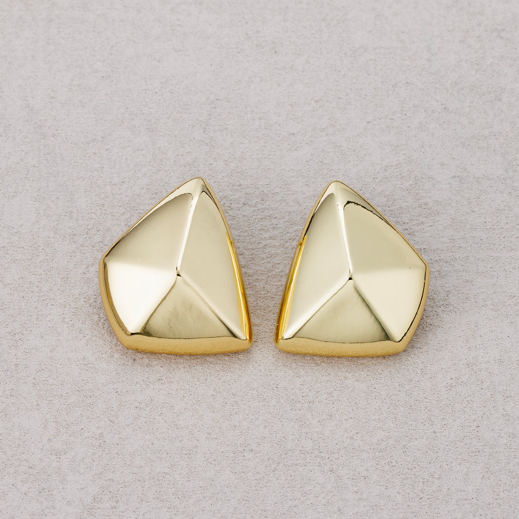 24K Gold Plated Minimalist Geometric Pyramid Stud Earrings
