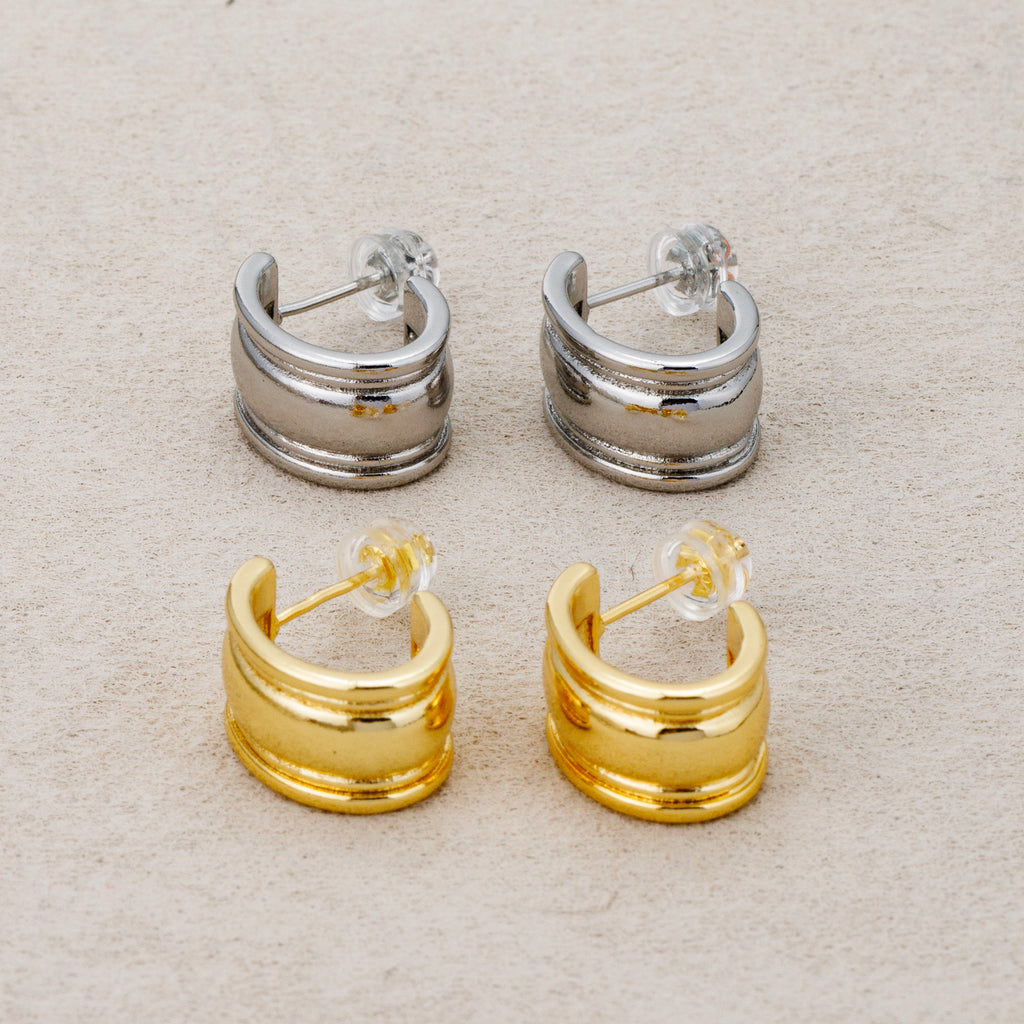 Launch Promo: 24K Gold PVD Stainless Steel Interlocking Concave Chunky C Hoop Earring in Gold & Silver | Sold Each
