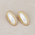 Launch Promo: 24K Gold PVD Stainless Steel Shell Pearl Oval Bezel CZ Statement Stud Earring | Sold Each