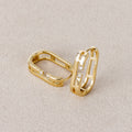 14K Gold Plated Clear CZ Rectangular Huggie Hoop Earring