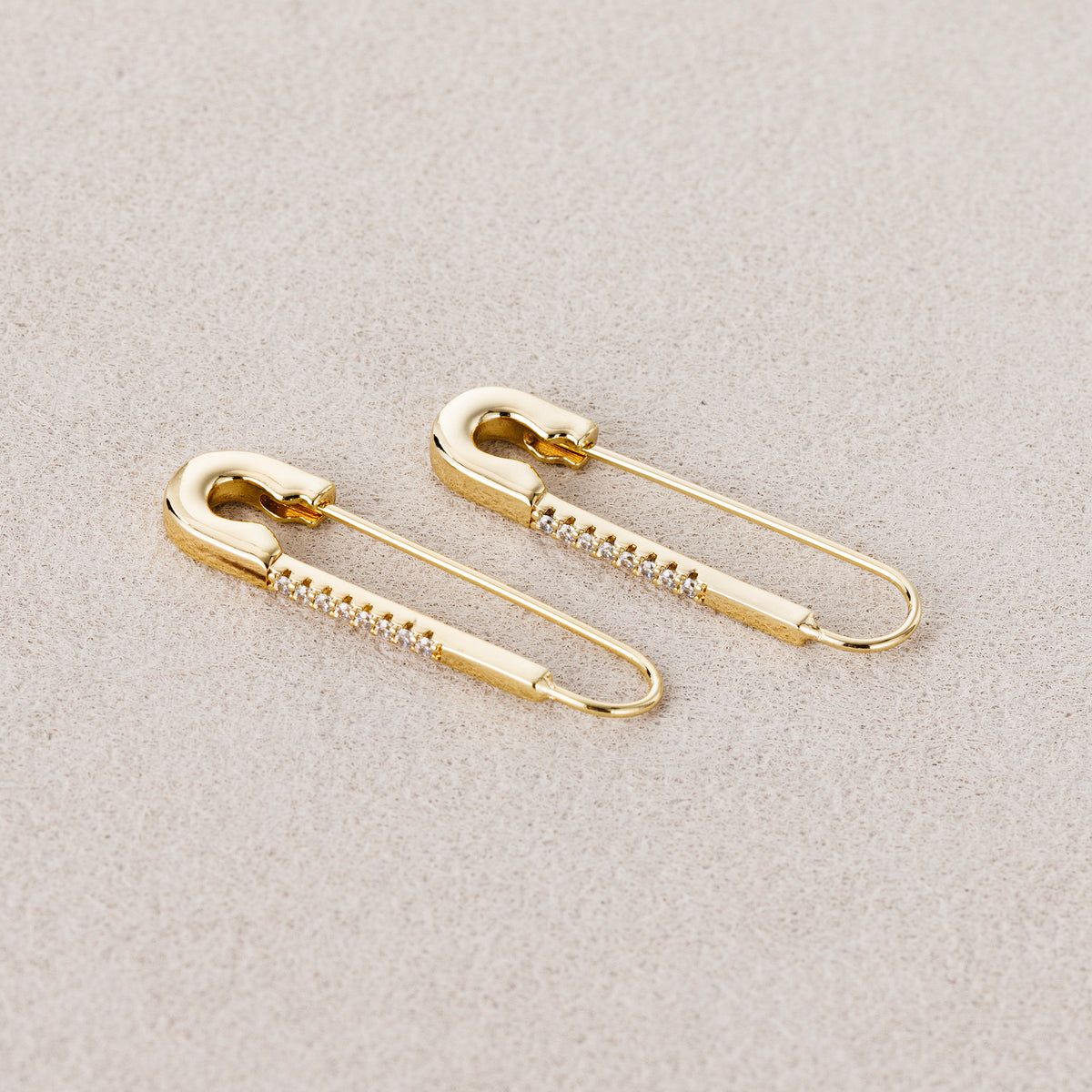 Launch Promo: 14K Gold PVD Stainless Steel Micro Paved CZ Safety Pin Earring