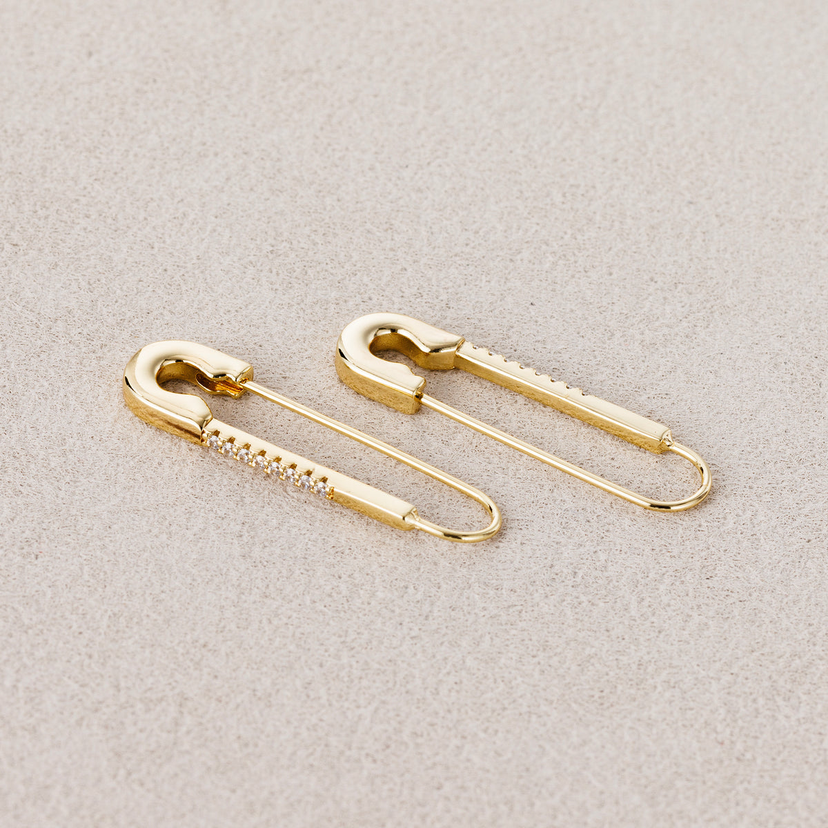 Launch Promo: 14K Gold PVD Stainless Steel Micro Paved CZ Safety Pin Earring