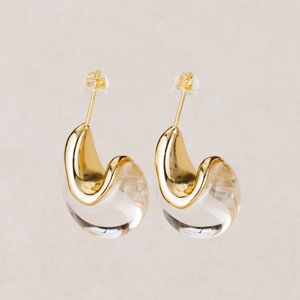 Launch Promo: 24K Gold PVD Stainless Steel Marble Acrylic Resin Teardrop Stud Earring | Sold Each