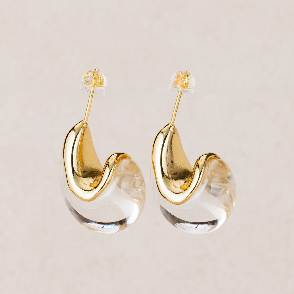 Launch Promo: 24K Gold PVD Stainless Steel Marble Acrylic Resin Teardrop Stud Earring | Sold Each