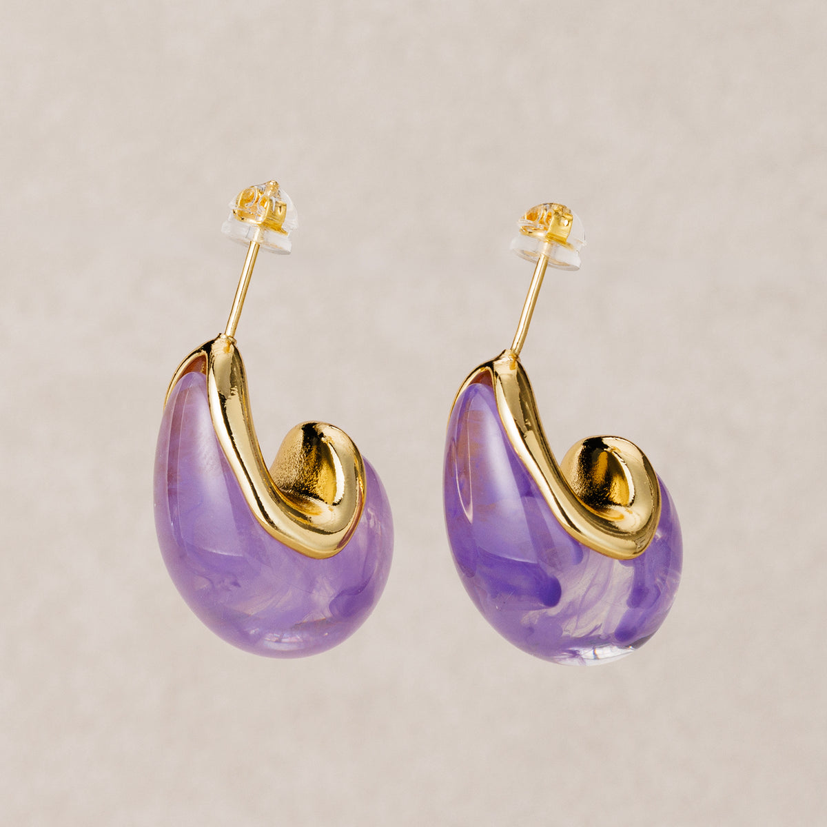 Launch Promo: 24K Gold PVD Stainless Steel Marble Acrylic Resin Teardrop Stud Earring | Sold Each