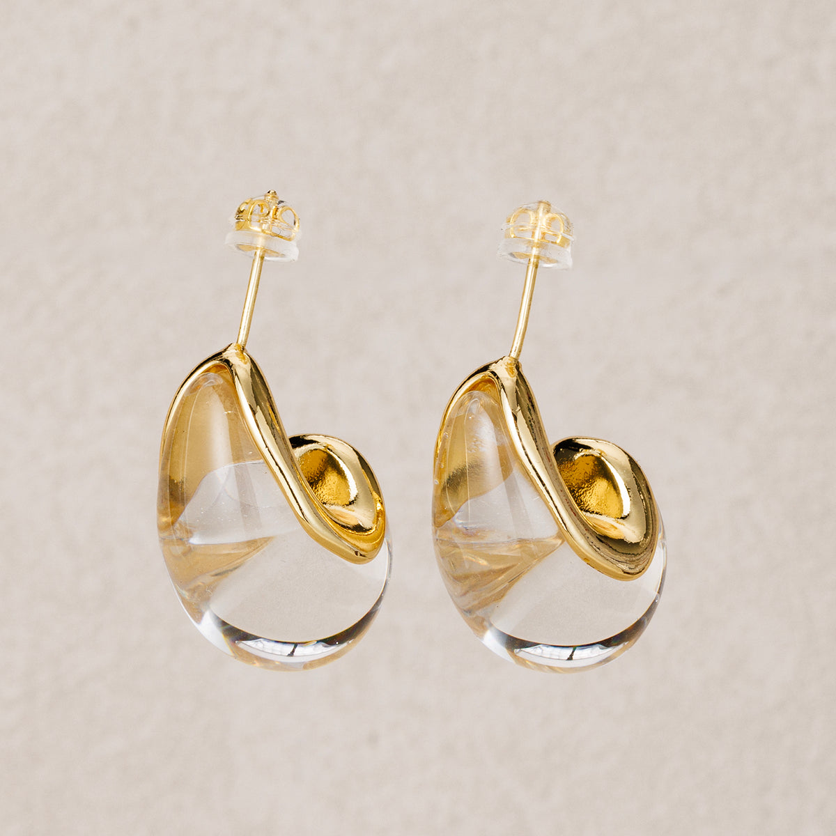 Launch Promo: 24K Gold PVD Stainless Steel Marble Acrylic Resin Teardrop Stud Earring | Sold Each