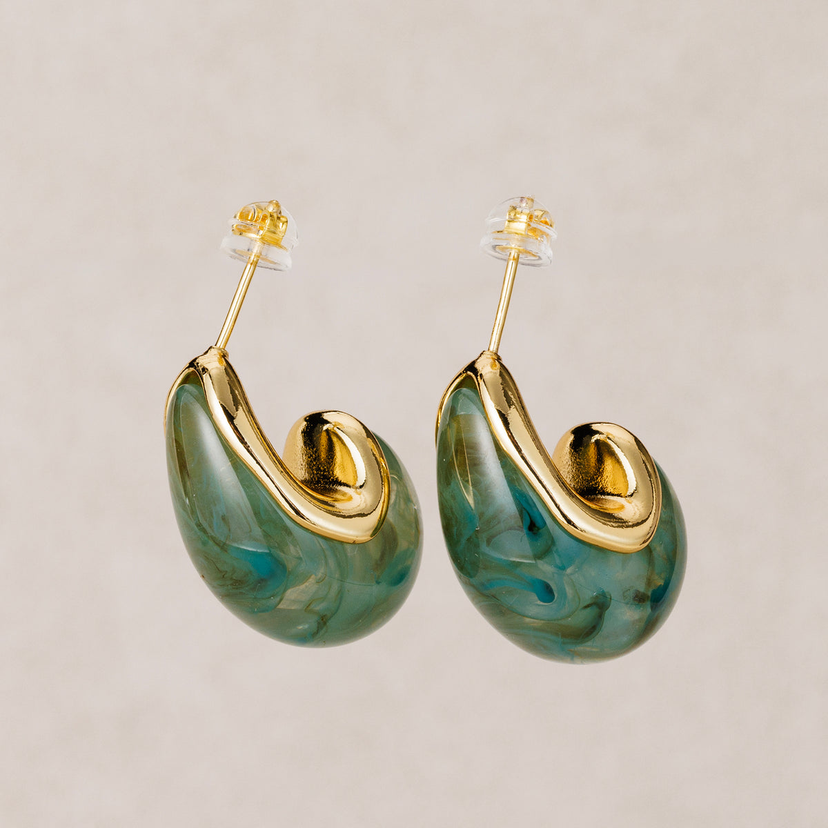 Launch Promo: 24K Gold PVD Stainless Steel Marble Acrylic Resin Teardrop Stud Earring | Sold Each