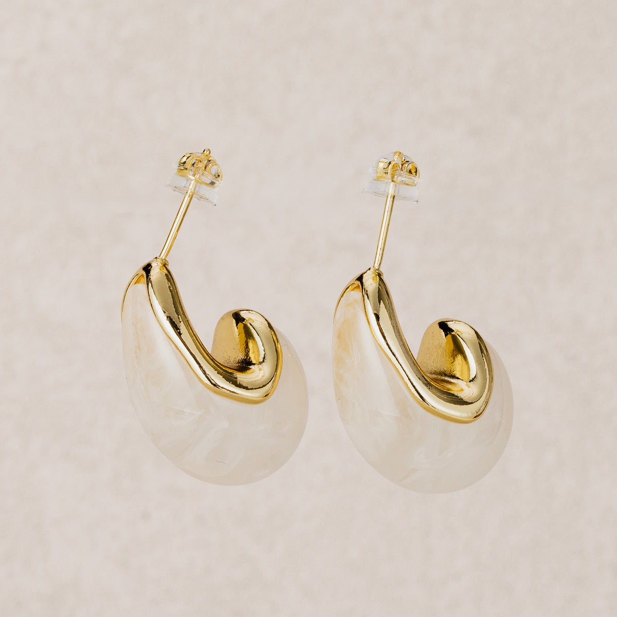 Launch Promo: 24K Gold PVD Stainless Steel Marble Acrylic Resin Teardrop Stud Earring | Sold Each