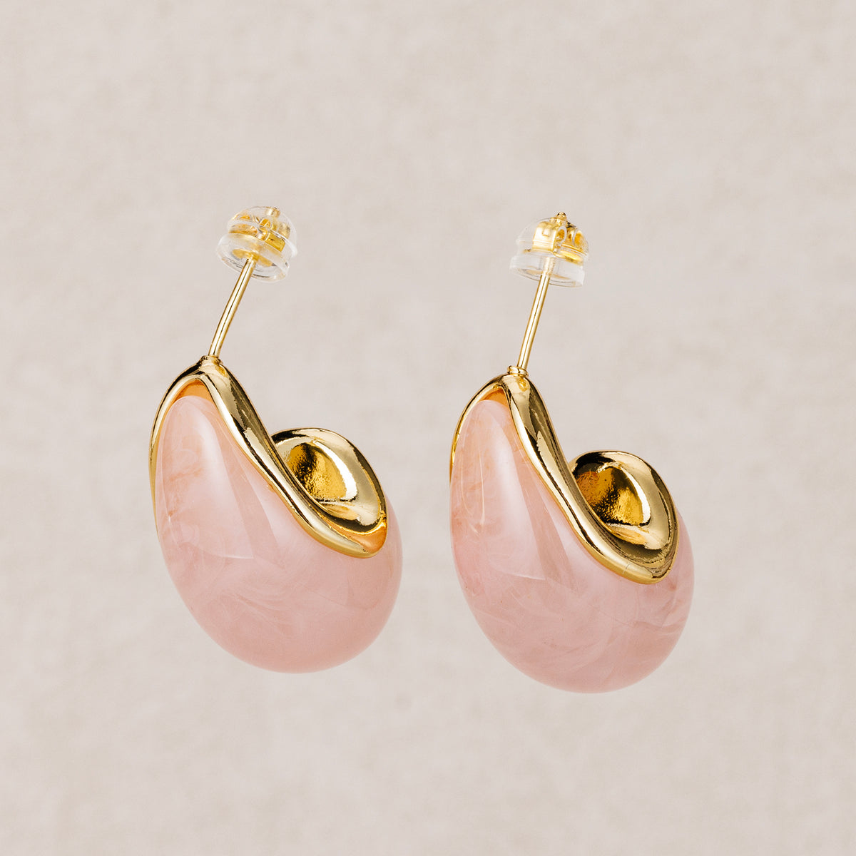 Launch Promo: 24K Gold PVD Stainless Steel Marble Acrylic Resin Teardrop Stud Earring | Sold Each