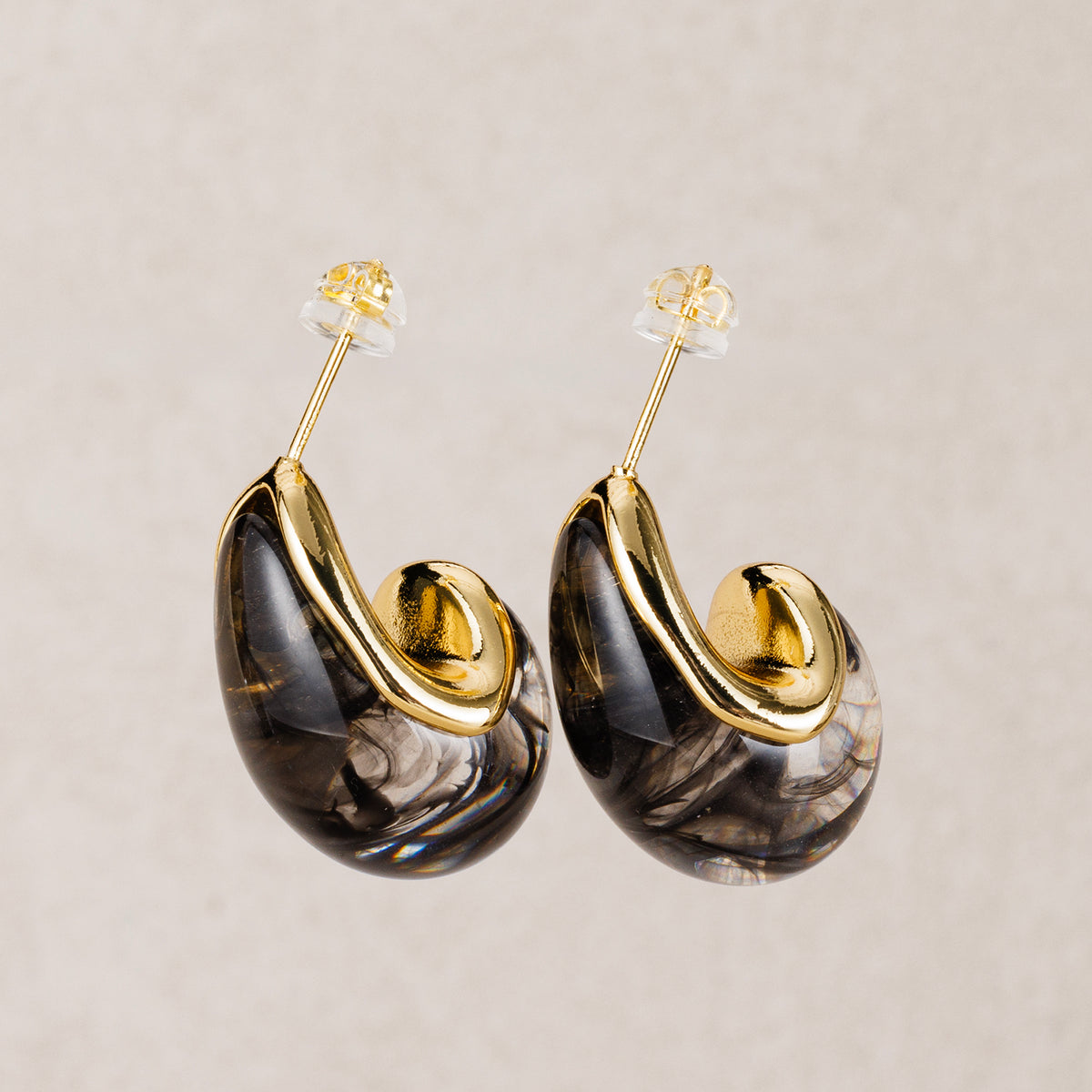 Launch Promo: 24K Gold PVD Stainless Steel Marble Acrylic Resin Teardrop Stud Earring | Sold Each