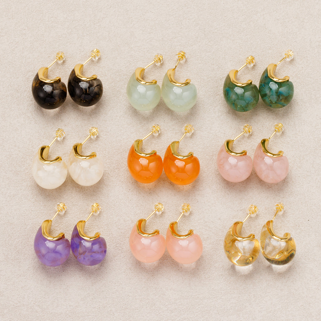 Launch Promo: 24K Gold PVD Stainless Steel Marble Acrylic Resin Teardrop Stud Earring | Sold Each