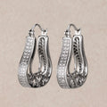14K Rhodium Plated Micro Paved CZ Filigree Teardrop Hoop Earrings