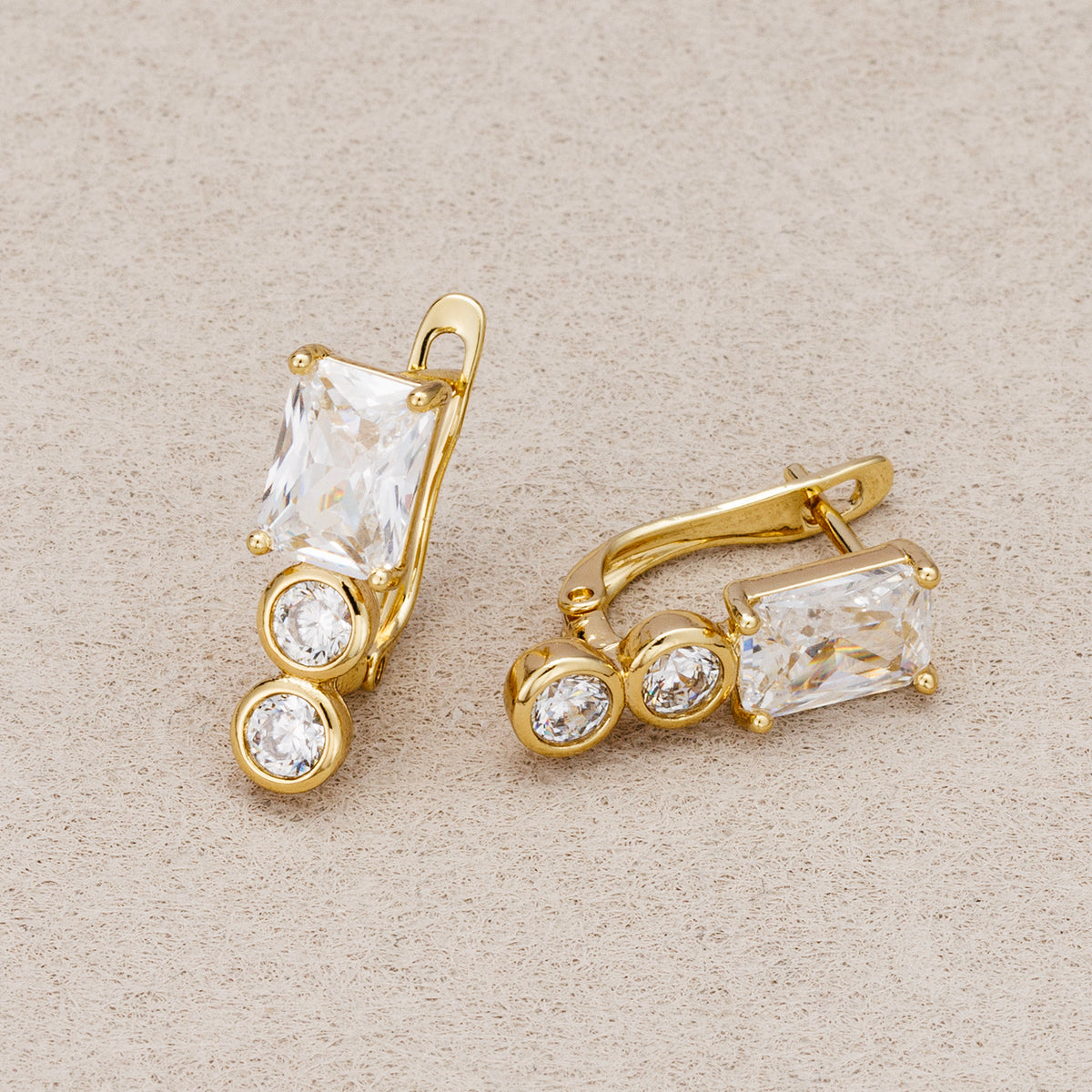 14K Gold Plated Round and Square Cut CZ Sparkling Huggie Hoop Earring