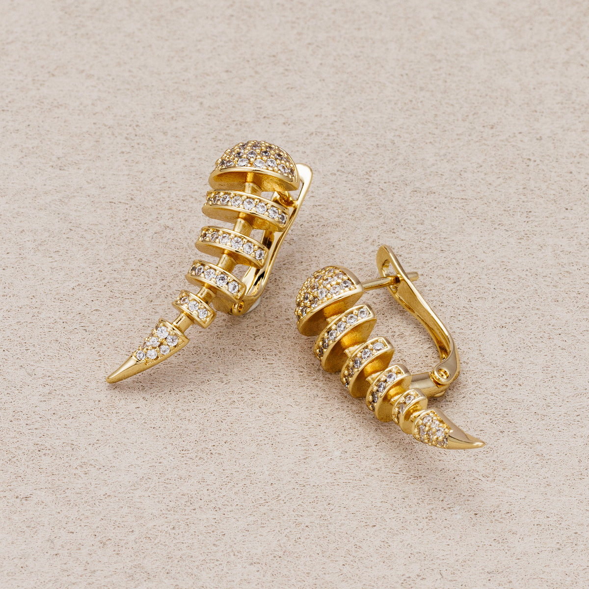 14K Gold Plated Micro Paved CZ Sparkling Fishbone Huggie Hoop Earring