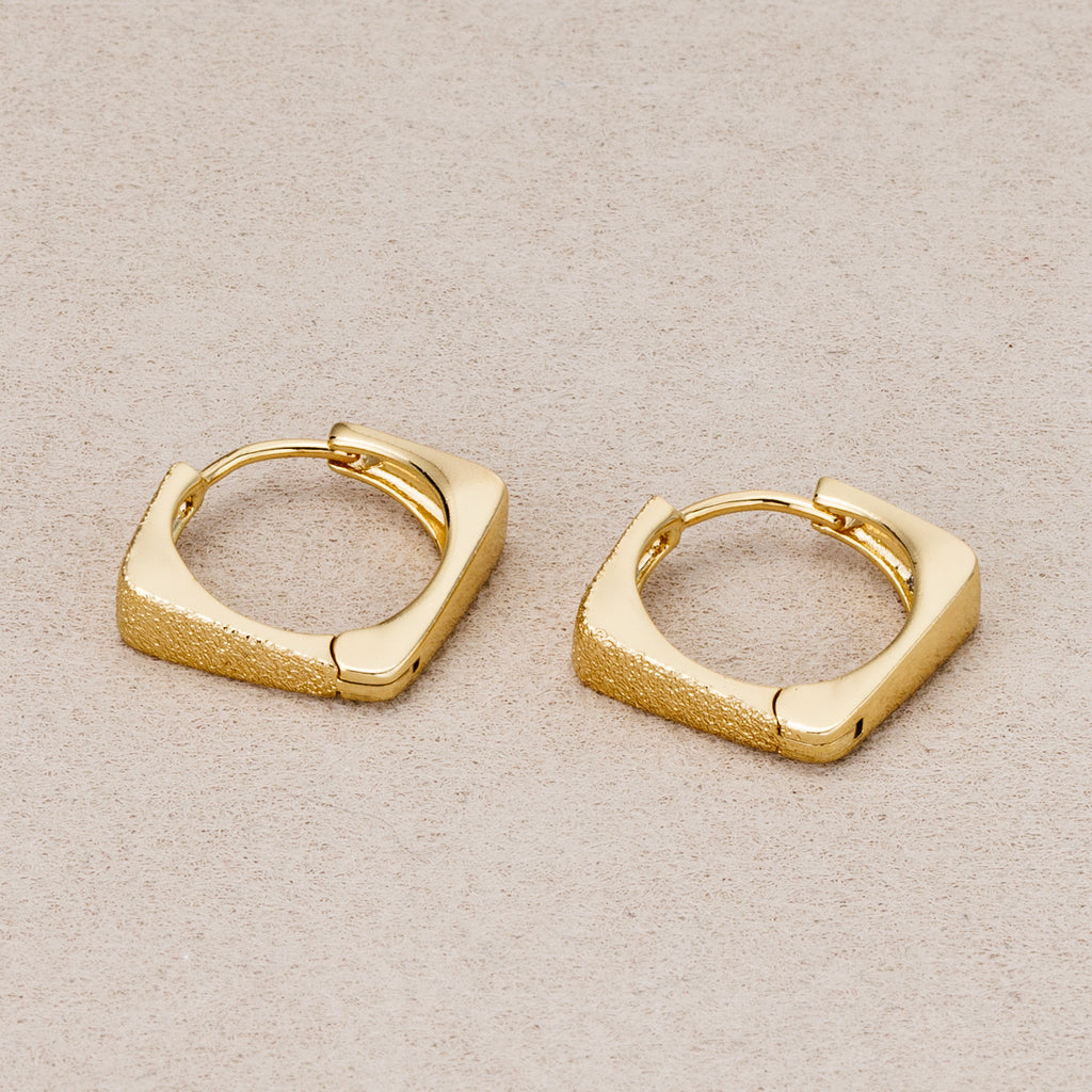 14K Gold Plated Textured V Shaped Huggie Hoop Earrings