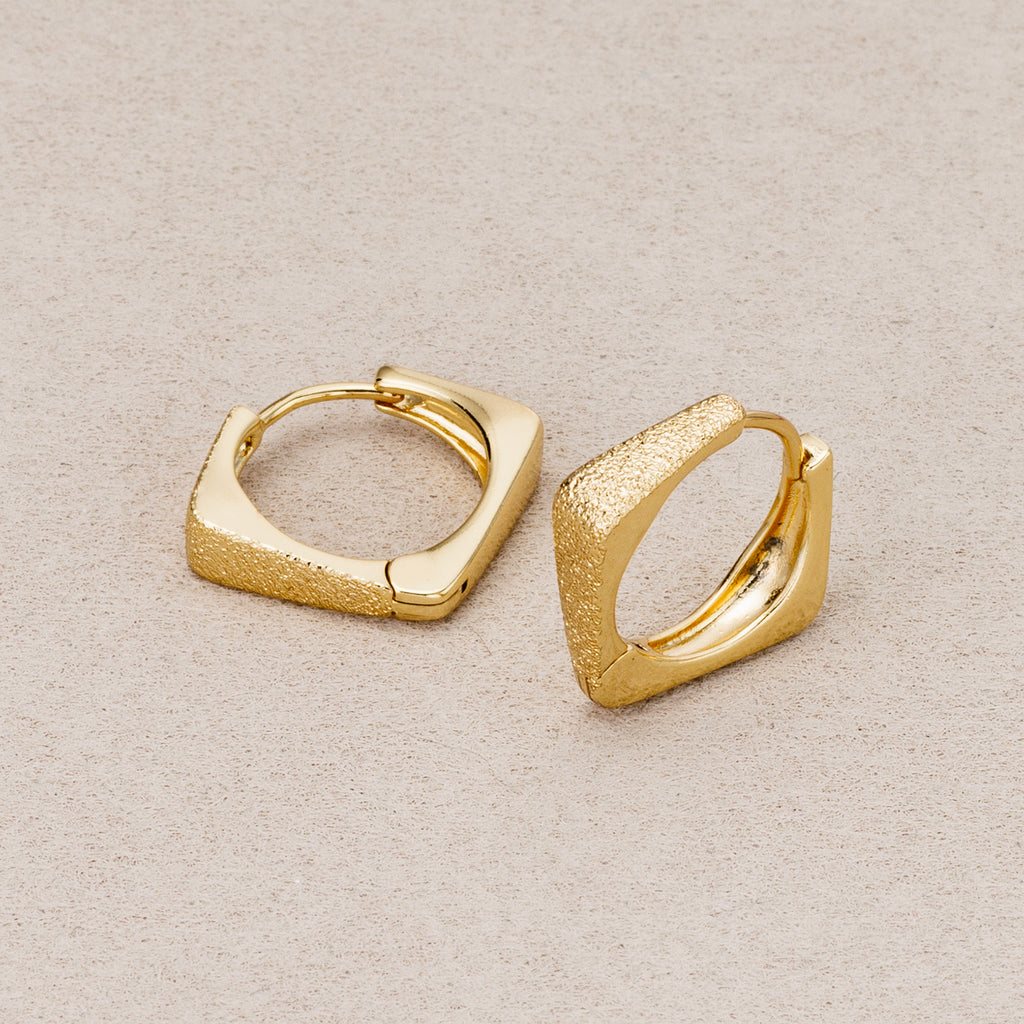 14K Gold Plated Textured V Shaped Huggie Hoop Earrings