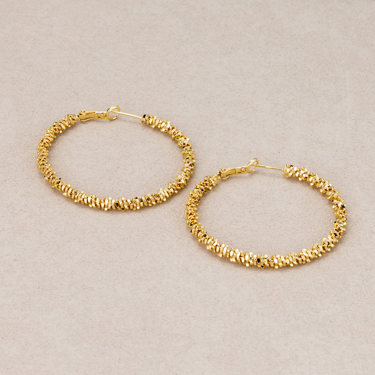 24K Gold Plated Textured Popcorn Hoop Earrings