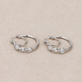 Rhodium Plated Multi-Cut CZ Double Layers Hoop Earrings