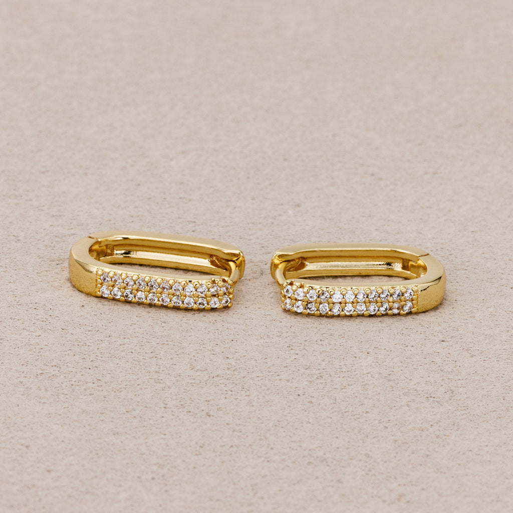 14K Gold Plated Micro Paved CZ Simple Rectangular Huggie Hoop Earrings