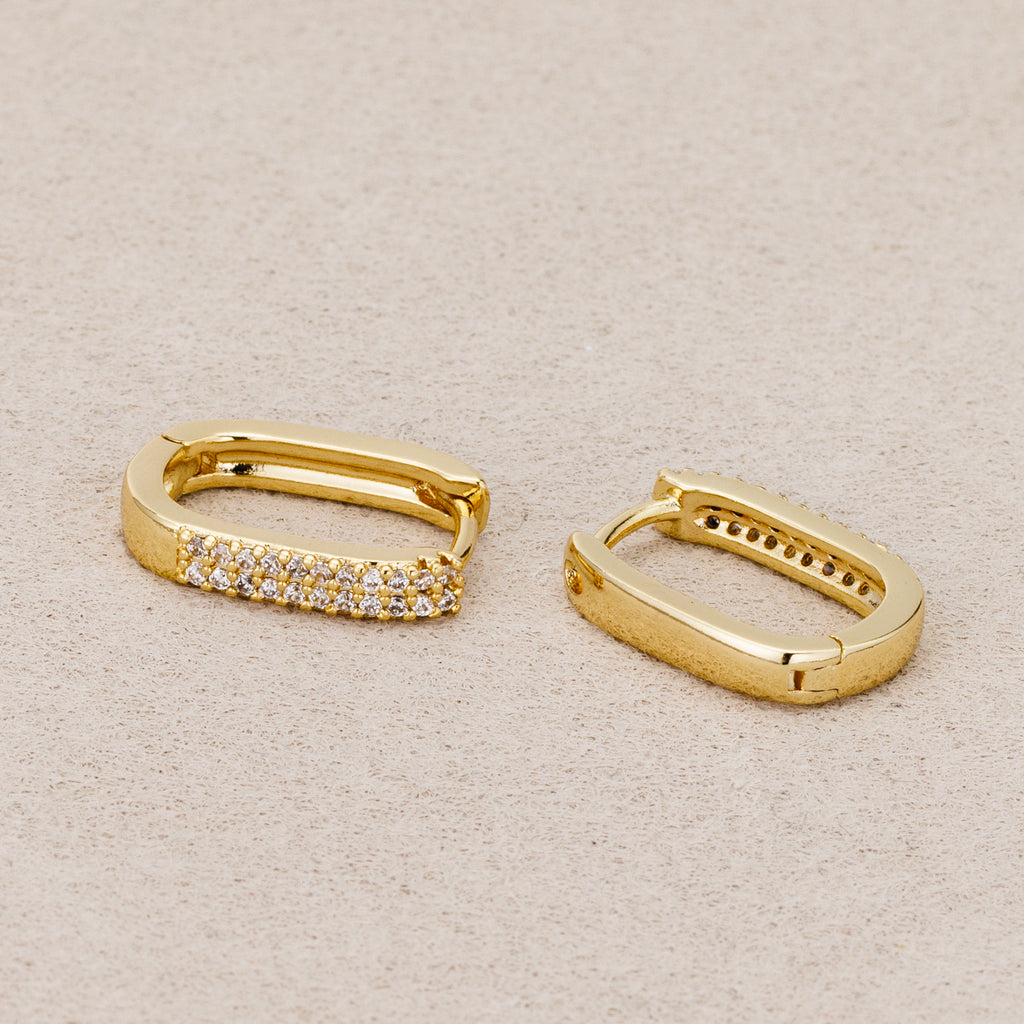 14K Gold Plated Micro Paved CZ Simple Rectangular Huggie Hoop Earrings