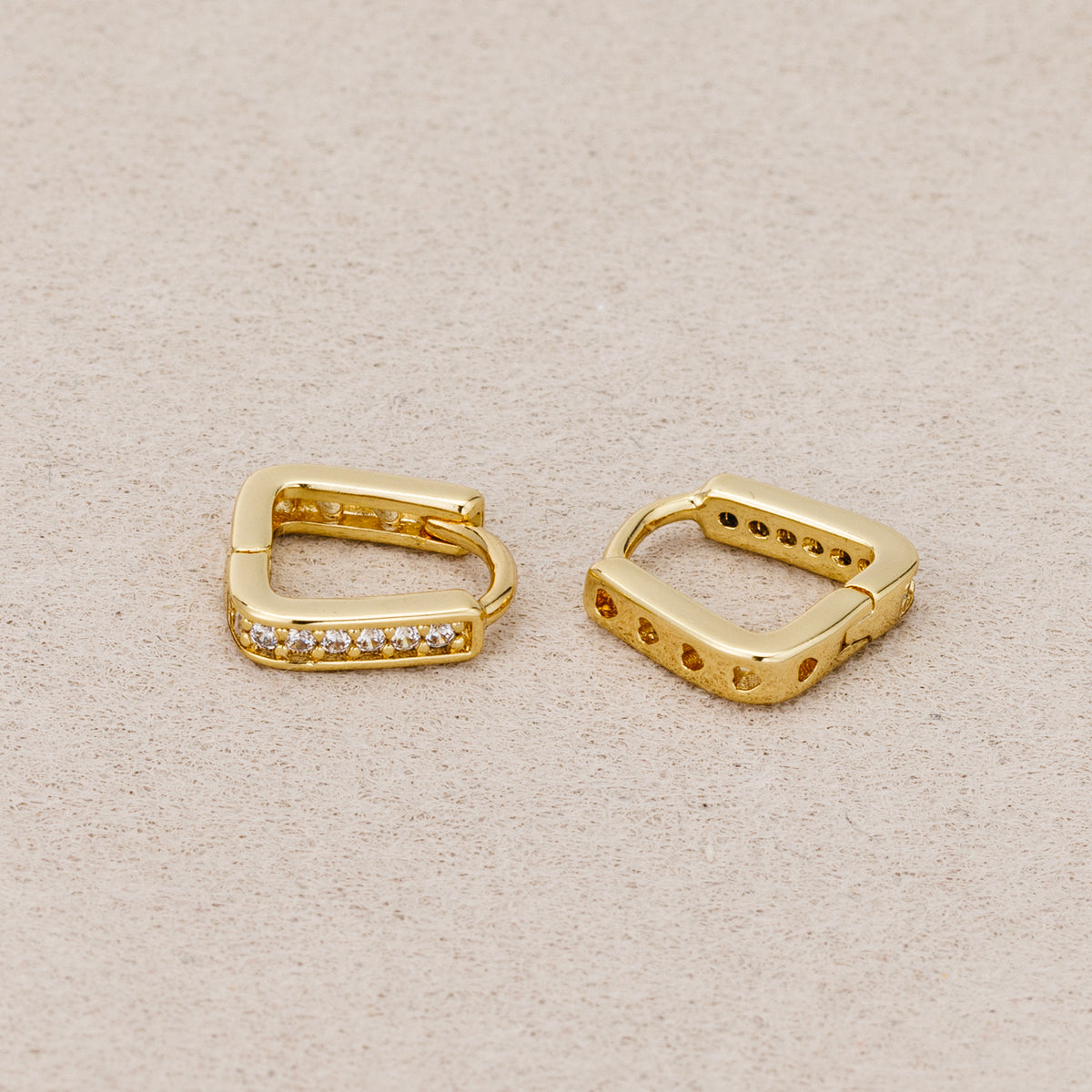 14K Gold Plated Micro Paved CZ Triangle Huggie Hoop Earrings