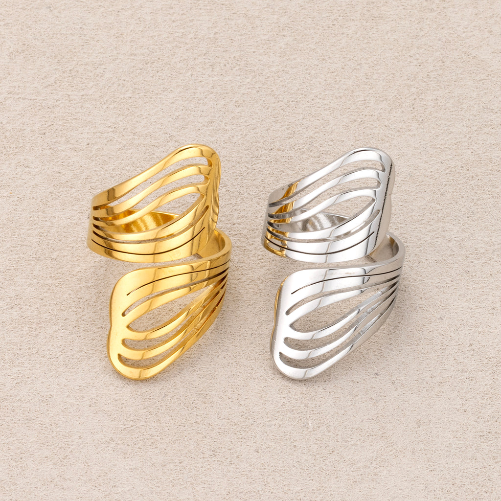 Gold PVD Stainless Steel Spiral Wave Adjustable Ring