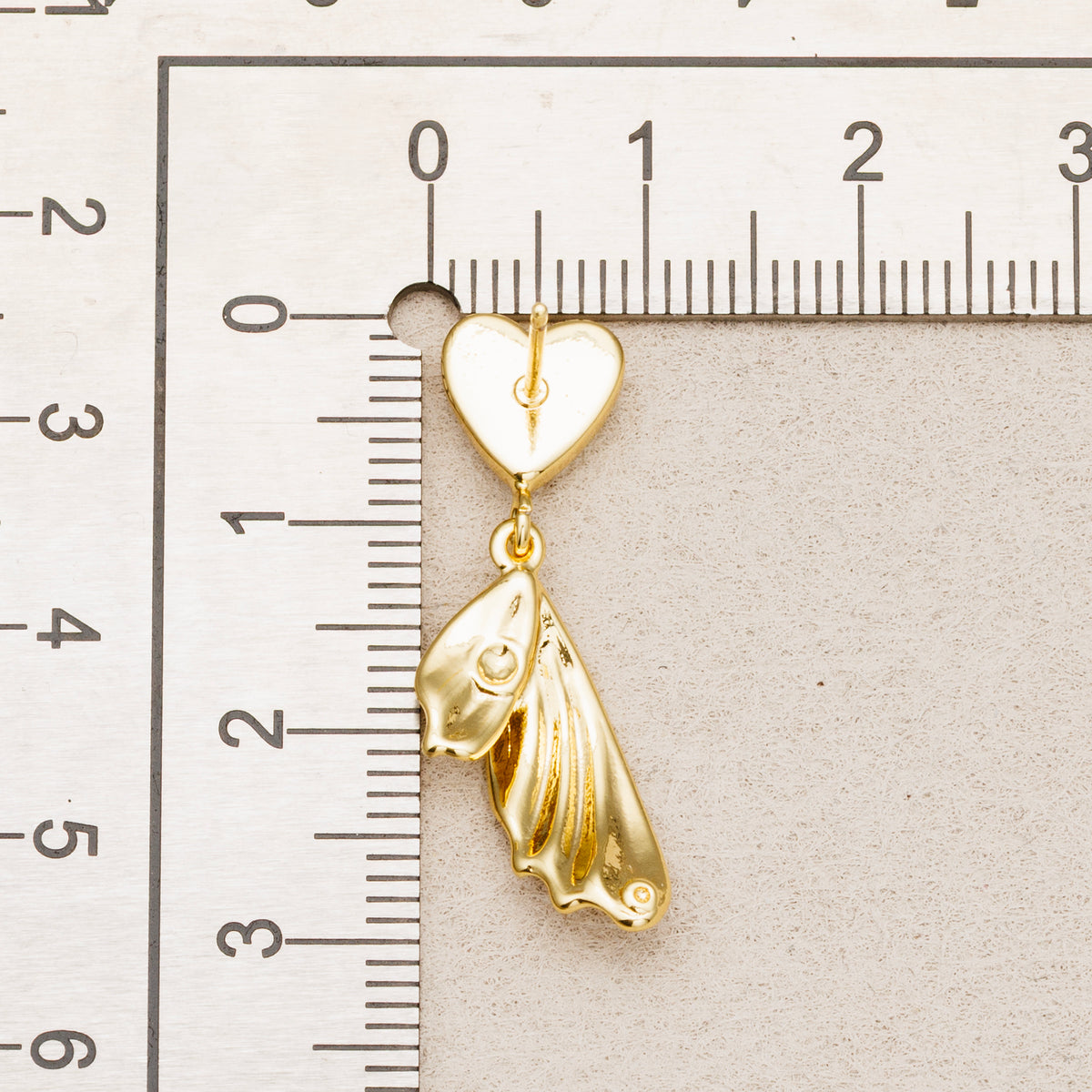 24K Gold Plated Puffy Heart Textured Wings Dangle Stud Earrings