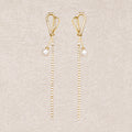 14K Gold Plated Shell Pearl Micro Paved CZ Bowknot Long Tassel Stud Earrings