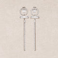 Rhodium Plated Micro Paved CZ Geometric Long Bar Drop Stud Earrings
