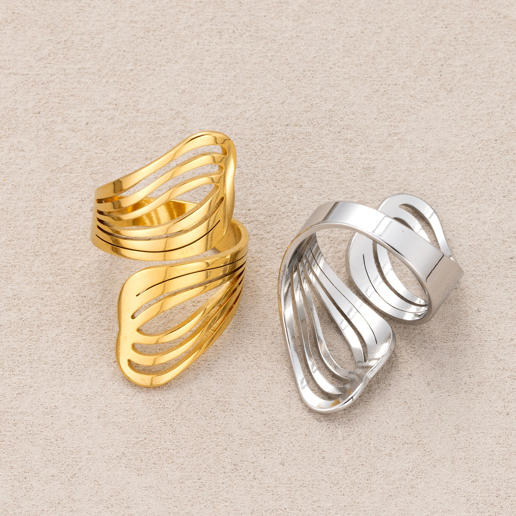 Gold PVD Stainless Steel Spiral Wave Adjustable Ring