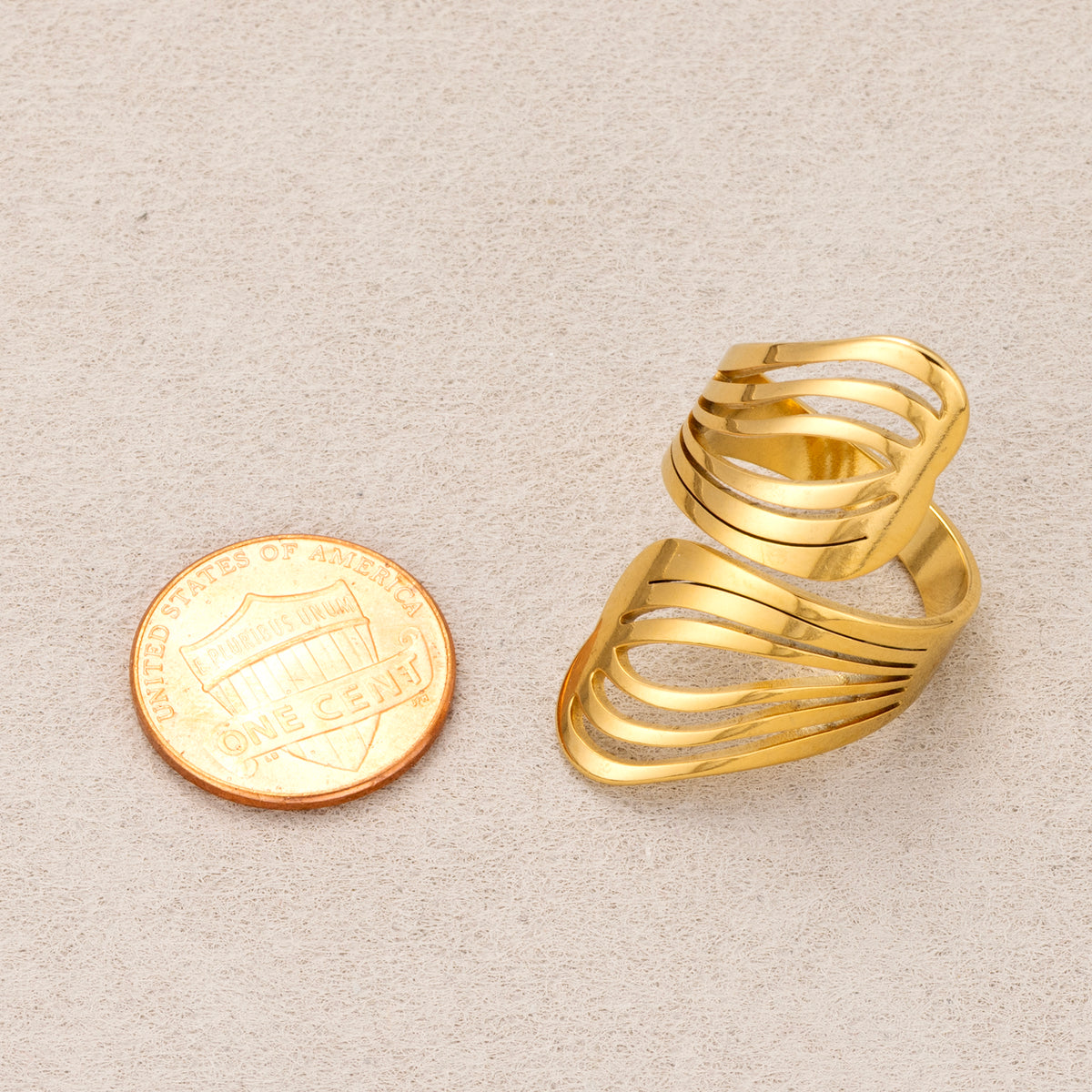 Gold PVD Stainless Steel Spiral Wave Adjustable Ring