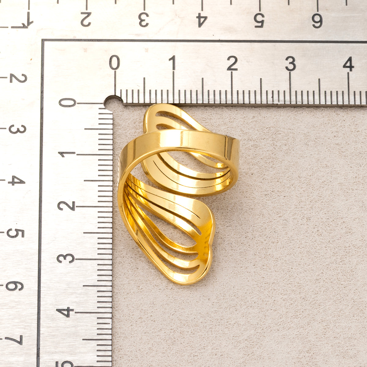 Gold PVD Stainless Steel Spiral Wave Adjustable Ring