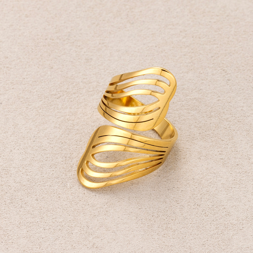 Gold PVD Stainless Steel Spiral Wave Adjustable Ring