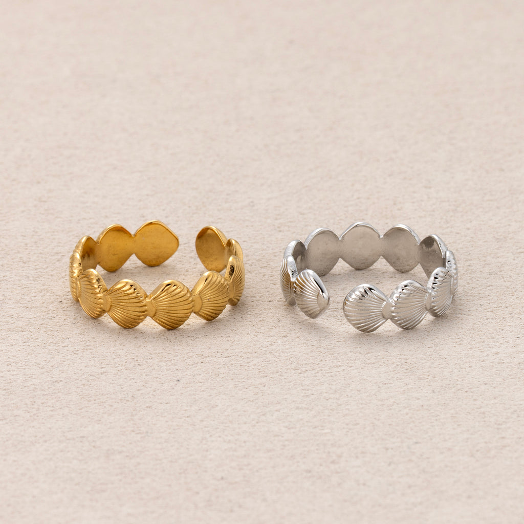 Gold PVD Stainless Steel Ocean Seashell Nautical Adjustable Ring