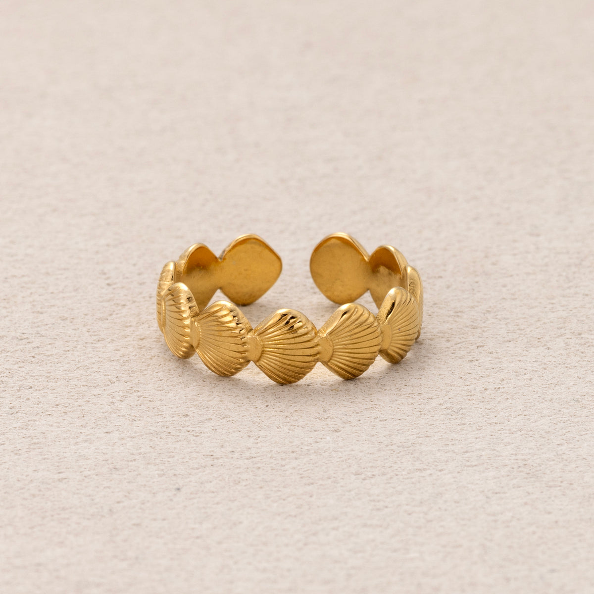 Gold PVD Stainless Steel Ocean Seashell Nautical Adjustable Ring