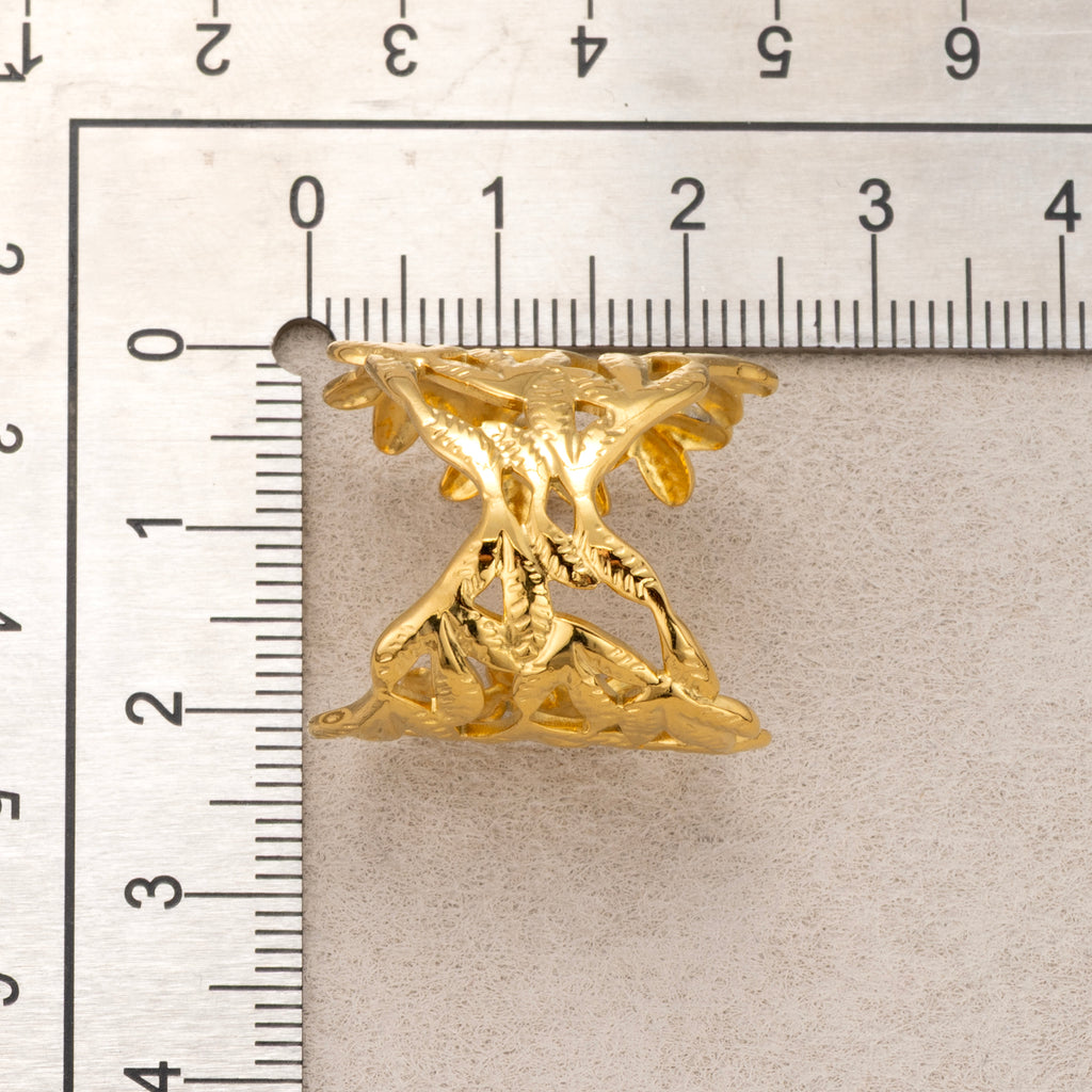 Gold PVD Stainless Steel Leaf Branch Adjustable Statement Ring