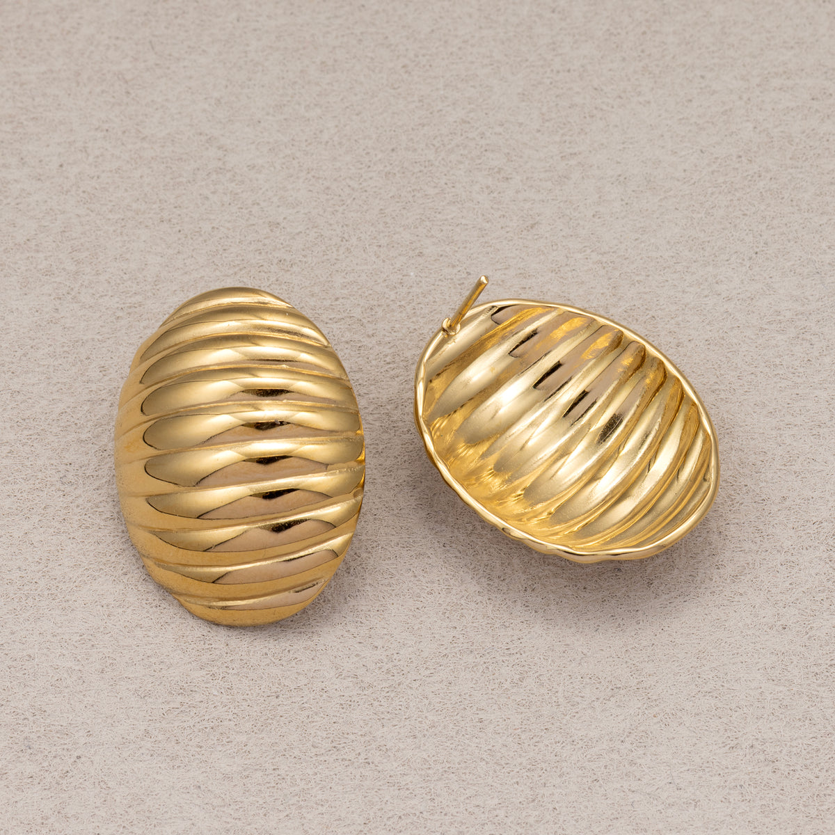 Gold PVD Stainless Steel Vintage Ribbed Dome Stud Earrings