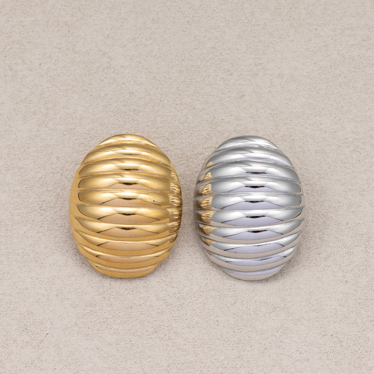 Gold PVD Stainless Steel Vintage Ribbed Dome Stud Earrings
