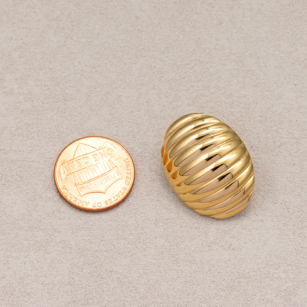Gold PVD Stainless Steel Vintage Ribbed Dome Stud Earrings