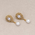 Gold PVD Stainless Steel Shell Pearl Vintage Teardrop Stud Earrings