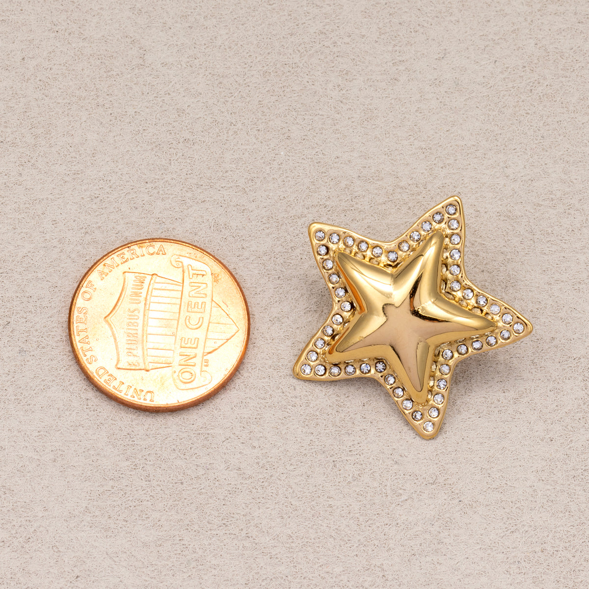 Gold PVD Stainless Steel Micro Paved CZ Puffy Celestial Star Stud Earrings