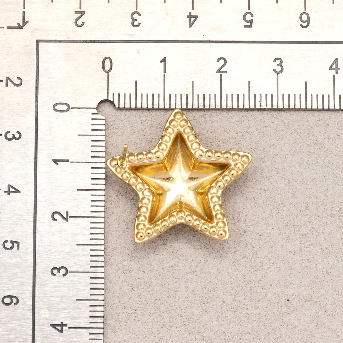 Gold PVD Stainless Steel Micro Paved CZ Puffy Celestial Star Stud Earrings