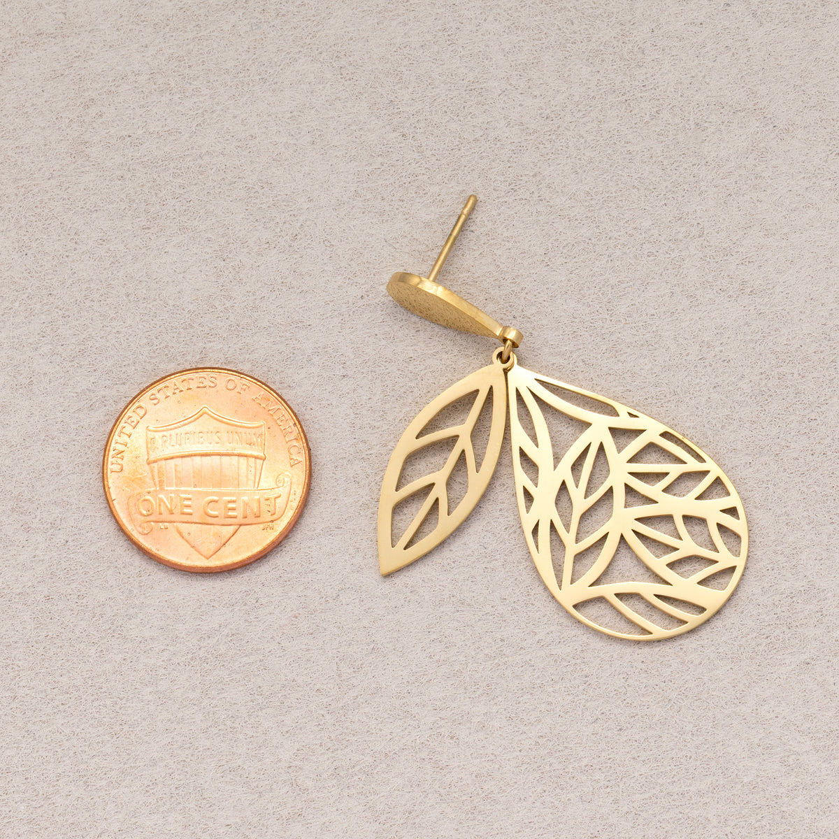 Gold PVD Stainless Steel Plain Flat Teardrop Stud Earrings