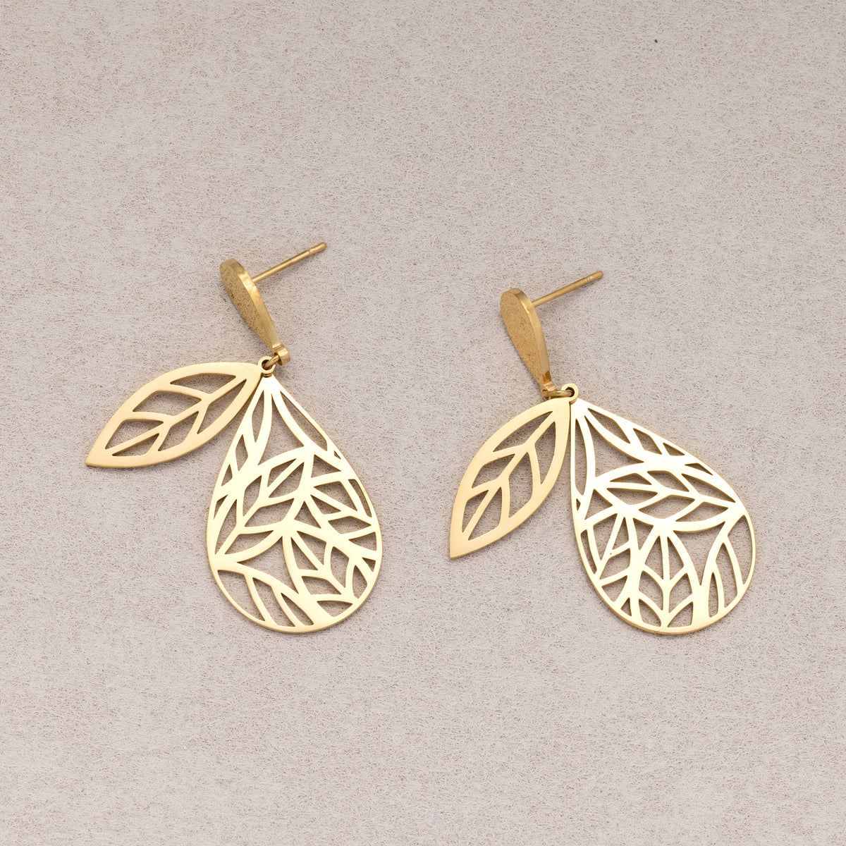 Gold PVD Stainless Steel Plain Flat Teardrop Stud Earrings