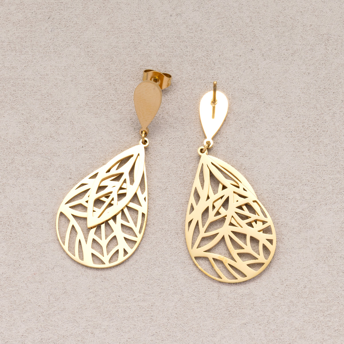 Gold PVD Stainless Steel Plain Flat Teardrop Stud Earrings