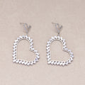 Rhodium Plated Micro Paved CZ Open Baguette Love Heart Stud Earrings